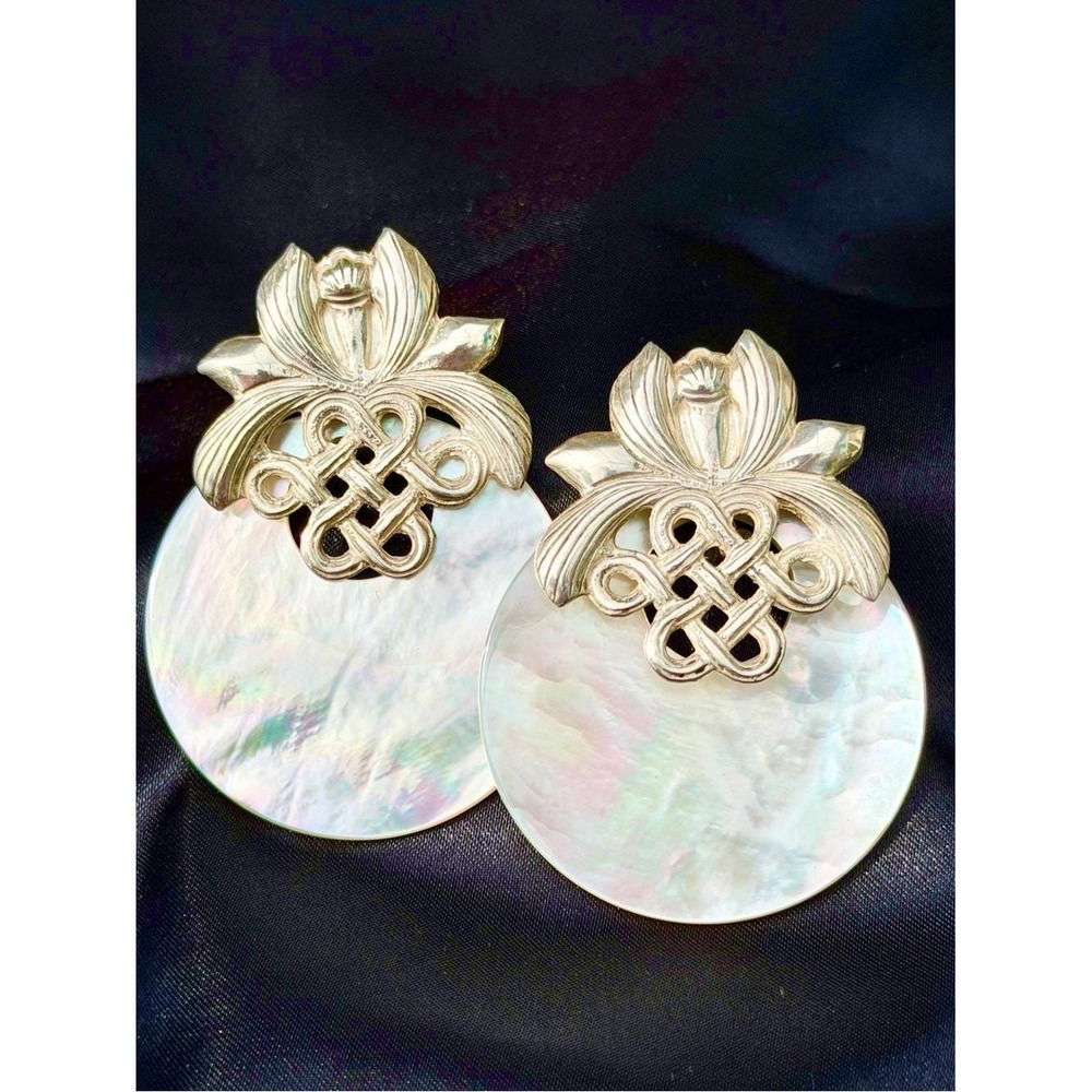Stephen Dweck Signed 925 Sterling Silver Vintage Mother of Pearl Earrings